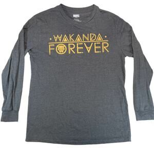 MARVEL Black Panther Wakanda Forever Shirt Gray Gold Long Sleeve Men's LG